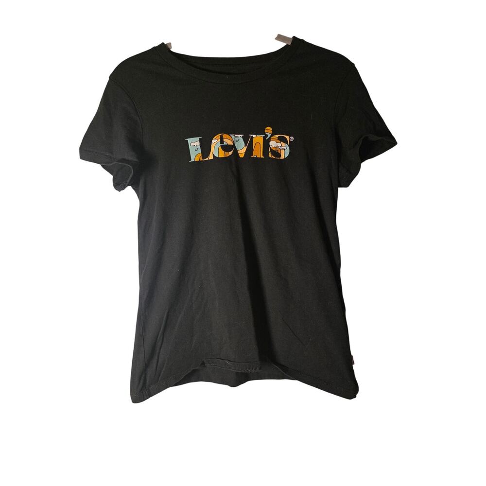 Levi's Women's Medium Black Graphic Logo T Shirt Short Sleeve Retro Casual